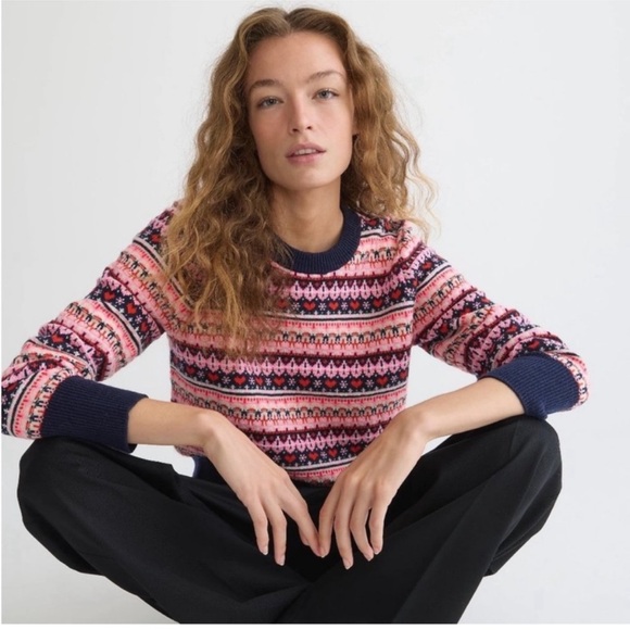 NWT | J Crew | fair isle heart shrunken pink red navy wool - Picture 1 of 5